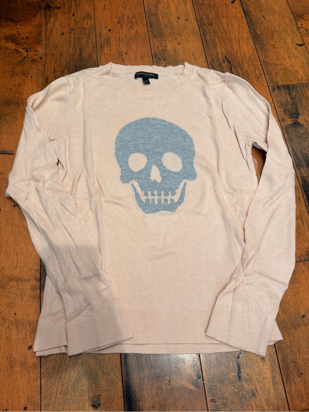 Banana Republic Pale Pink Crewneck Sweater with Gray Skull